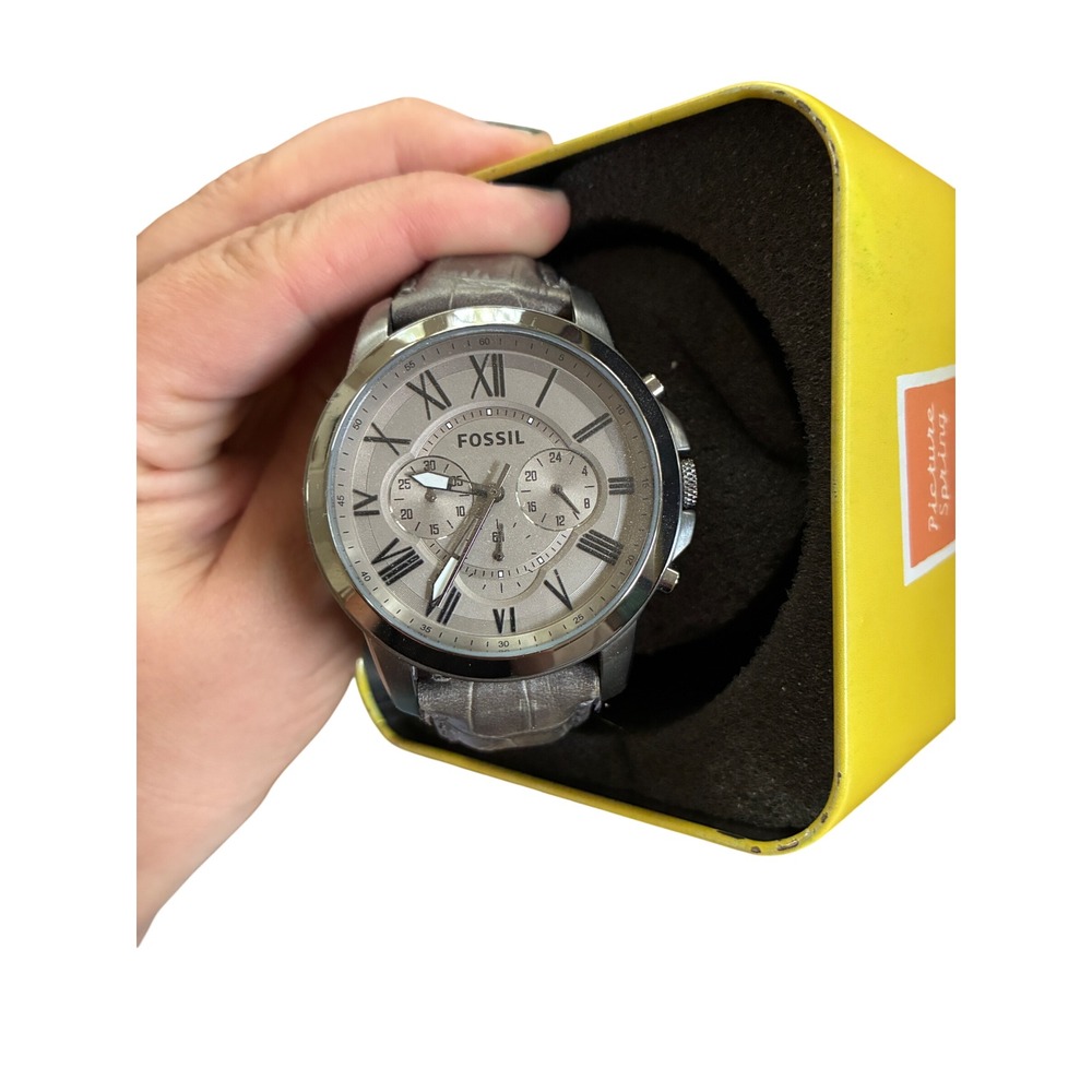 Fossil Grant Chronograph Watch Mens Grey & Brown Leather FS4766 Classic Luxury